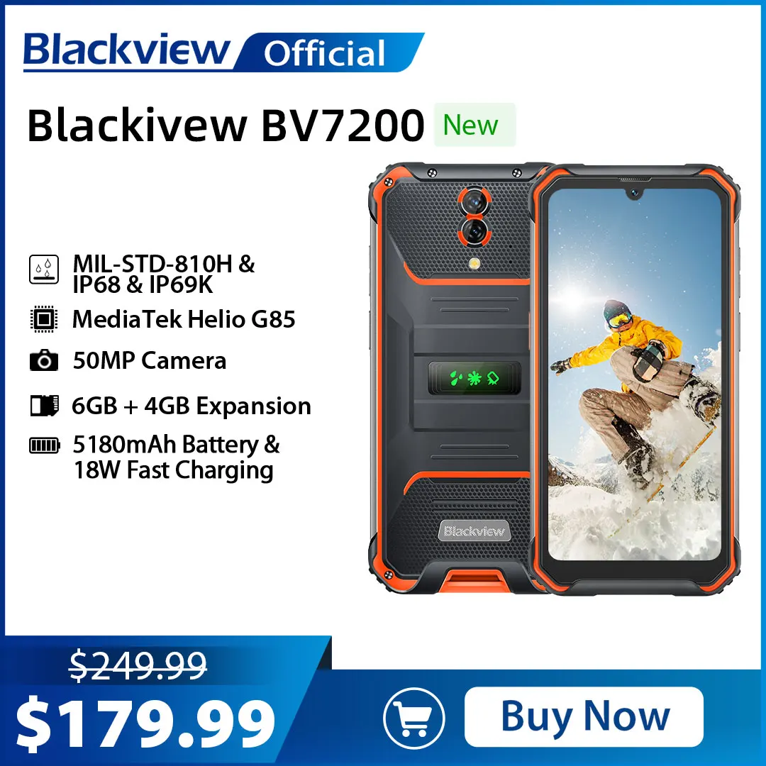 [World Premiere] Blackview BV7200 Rugged Smartphone Android 12 6GB+128GB Helio G85 Cell Phone 5180mAh Mobile Phones 50MP Cameras