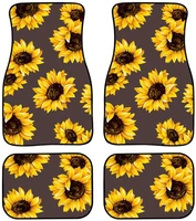 trendy bright sunflower on light brown background 4 piece sunflowers print short plush carpet floor mat for car suv truck