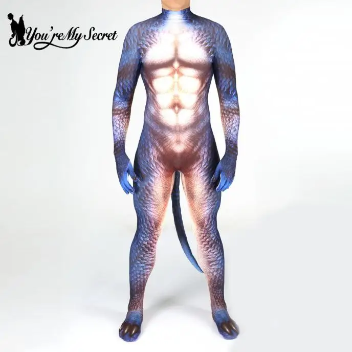 

[You're My Secret] Halloween Cosplay Costume Bodysuit Women Snake Print Full Bodysuits Unisex Catsuit Zentai with tail Jumpsuit