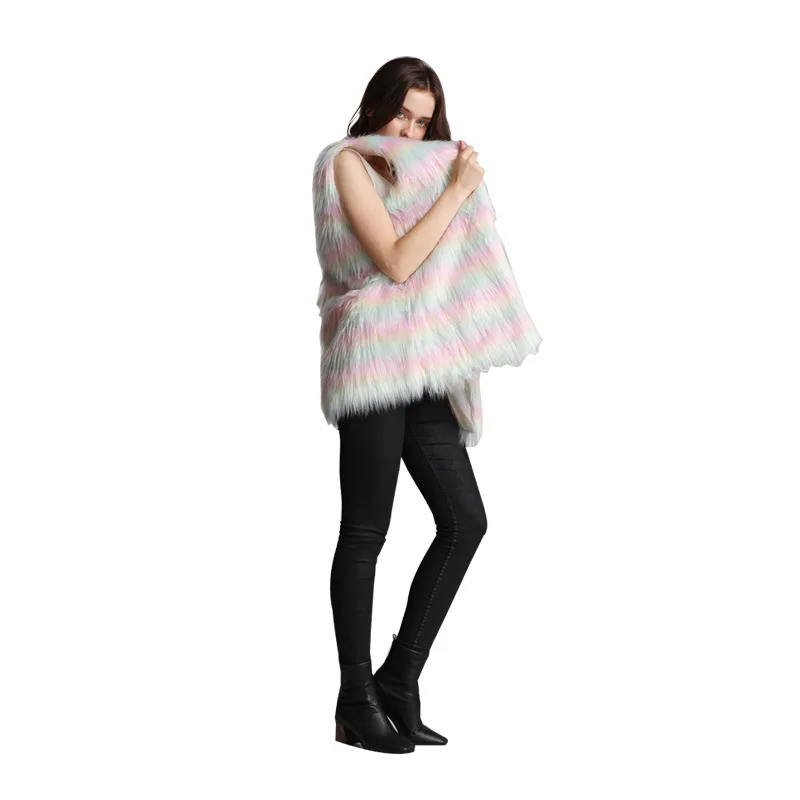 Women's Large Size Fur Vests Color Imitation Fur Vest Women's Mid-Length Artificial Fur Vest Faux Fur Coat