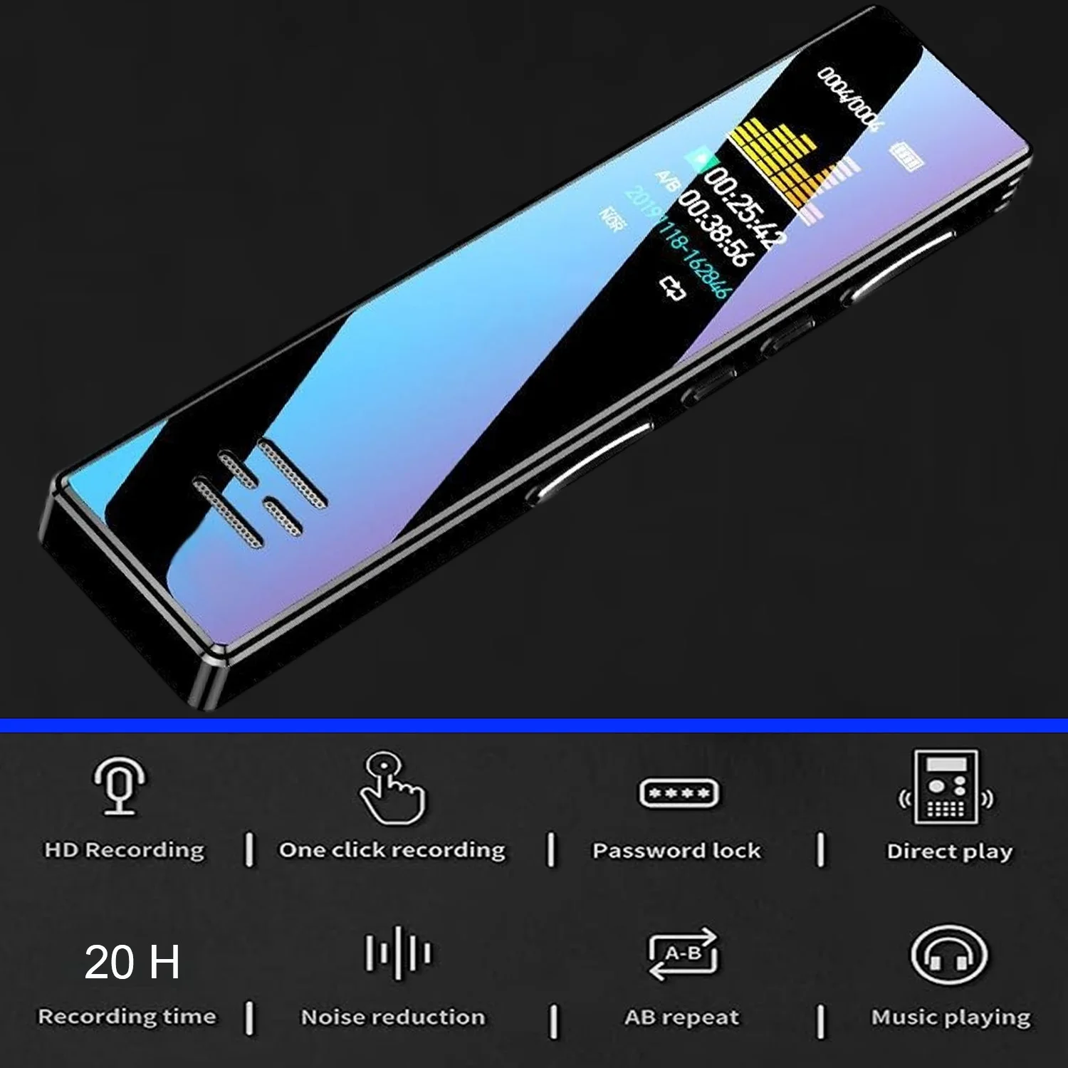 

32g Digital Voice Recorder,mp3 Wav Format Playback,smart Voice Control Dictaphone,rereading Dictation Machine with Mp3 Player