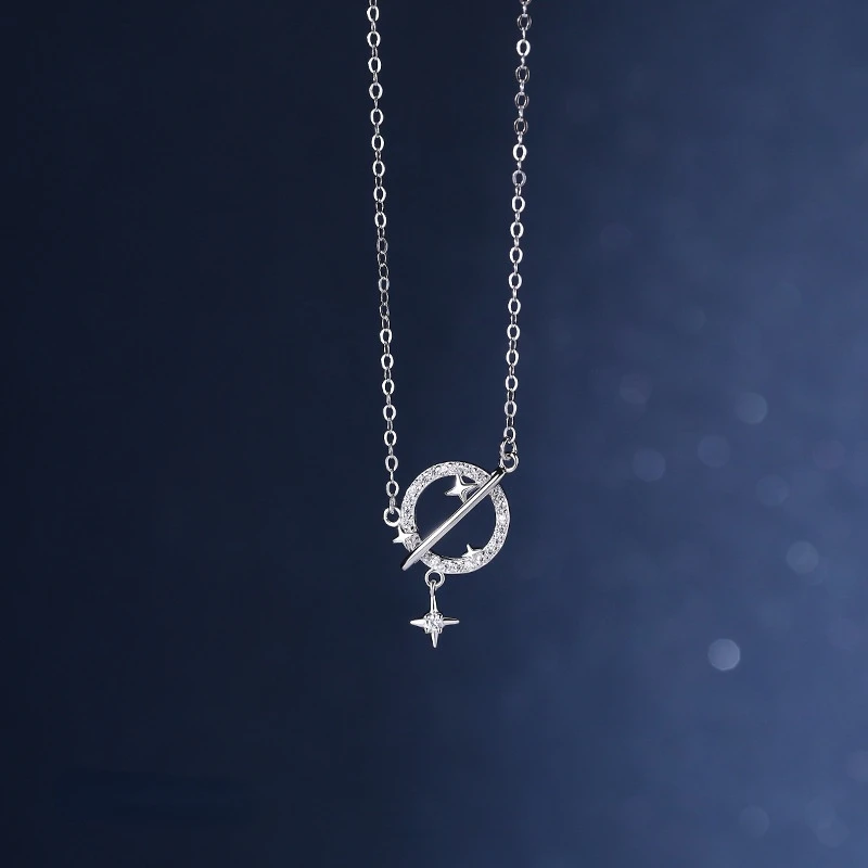 

S925 Sterling Silver Planet Necklace Fantasy Universe Star Diamond Clavicle Chain