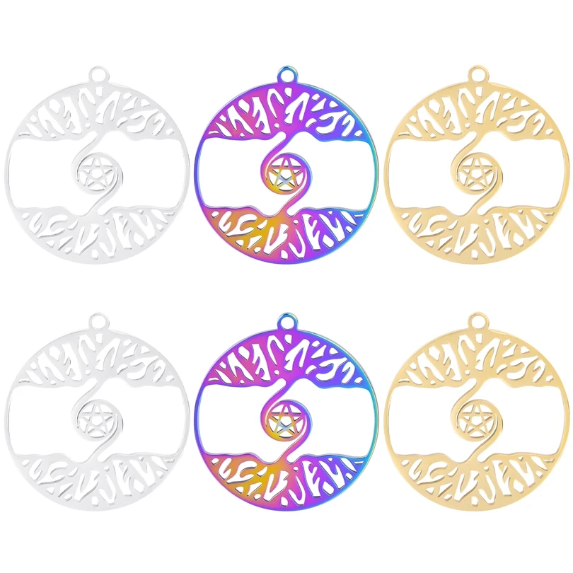 

6pcs Mix High Quality Stainless Steel Charms For Jewelry Making Supplies Tree Star Pendant DIY Women/Men Pendants Round Charm