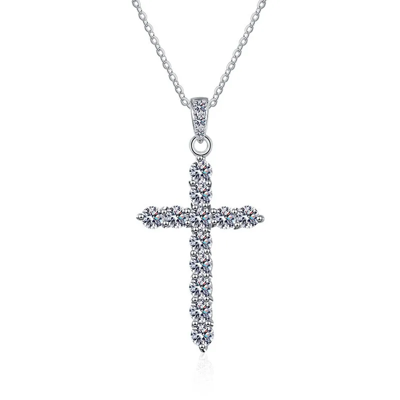 

wz00750 Lefei Fashion Luxury Classic Diamond-set Color D Moissanite Cross Necklace Women Real 925 Sterling Silver Party Jewelry