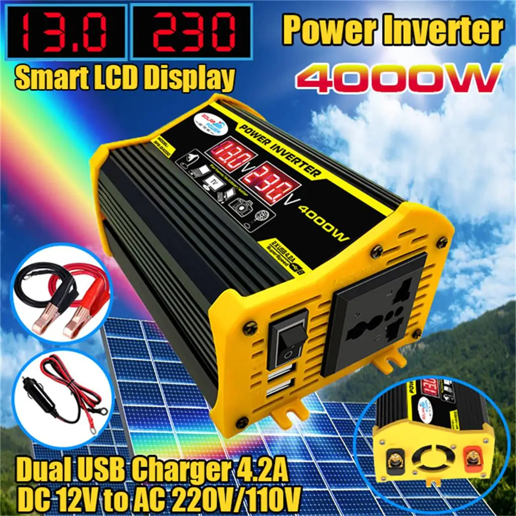 4000w car power inverter 12v to 220v110v converter for home power phone charger laptop charging emergency power free global shipping