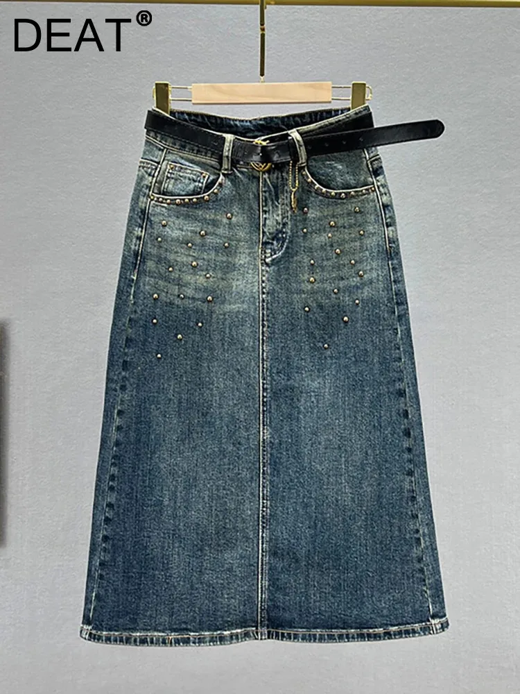 

Женская джинсовая юбка до середины икры DEAT, однотонная трапециевидная юбка с завышенной талией и разрезом, осень 2023
