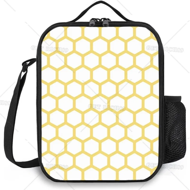 

Желтые белые сумки для обеда для женщин, герметичный изолированный Ланч-бокс с шестигранным улей, многоразовая сумка-холодильник на молнии для работы и пикника
