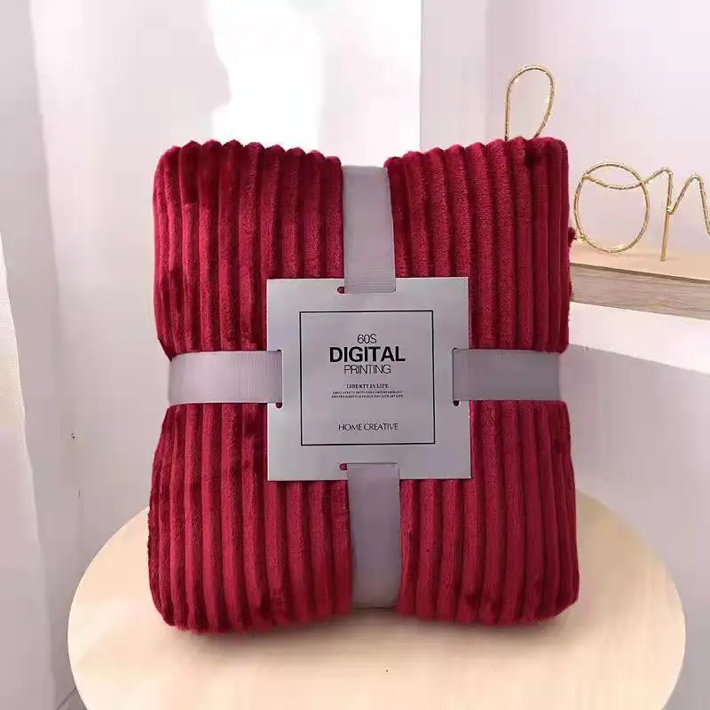 

Pull Blanket Coral Flannel Wool Sofa Solid Color Blanket Office Nap Adult Children Warm Striped Bedspread Fluffy Sheet