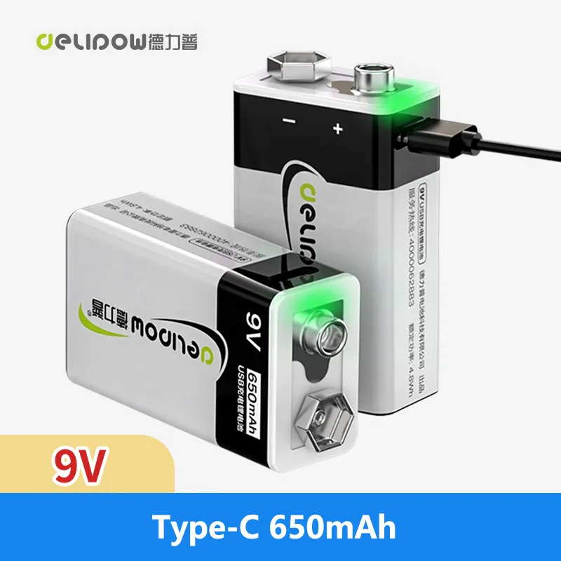 Фото Delipow USB 9 В аккумуляторная батарея 650 мАч Type-C литий-ионная аккумуляторная батарея 9 В для радиоуправляемой модели вертолета мультиметра игрушка №1