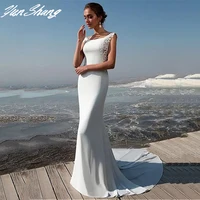 yunshang beach mermaid wedding dresses 2022 cap sleeve scoop neck bridal gown for women train sexy open back with button
