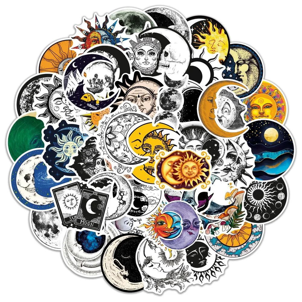 

10/50Pcs Gothic Cool Moon Stickers Mysterious Sun Moon Decals Skateboard Laptop Phone Helmet Car Sticker DIY Waterproof Toys