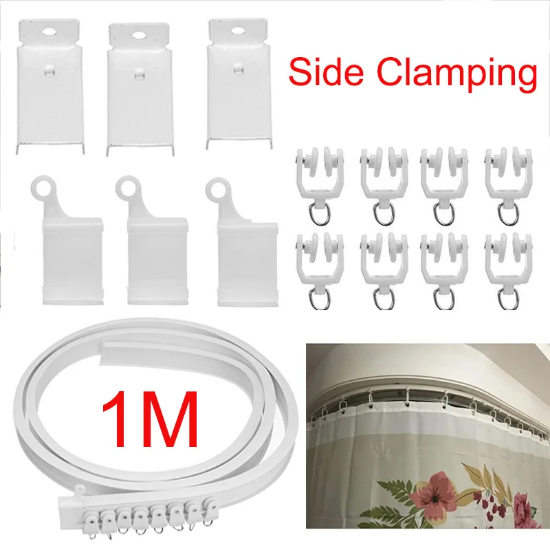 

Curtain Rail Side Clamping Visible Track Curtains Accessories Plastic Bendable Curtain Track Rod Rail White Modern Style