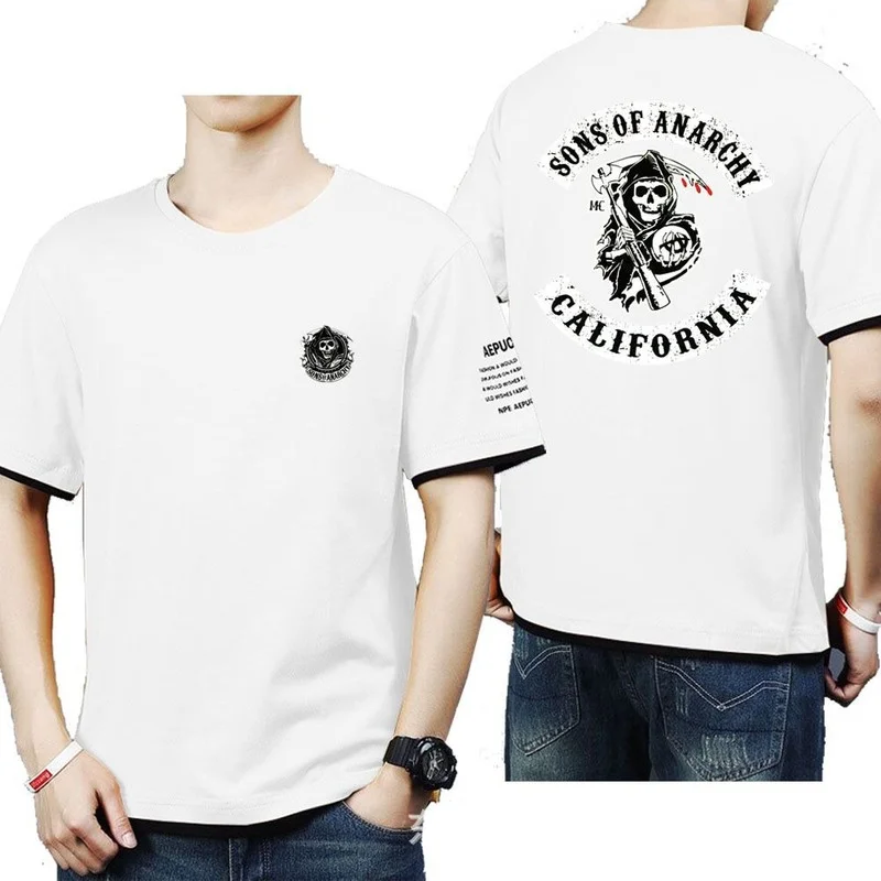 

High Quality SONS OF ANARCHY Summer Men's short sleeve polo t-shirt Cotton Comfortable Color contrast casual sport Men's T-shirt