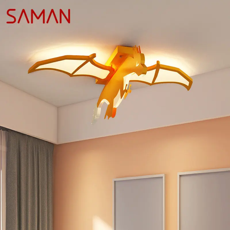 

SAMAN Children's Dinosaur Ceiling Lamp LED Creative Orange Cartoon Light For Kids Room Kindergarten Dimmable Remote Control