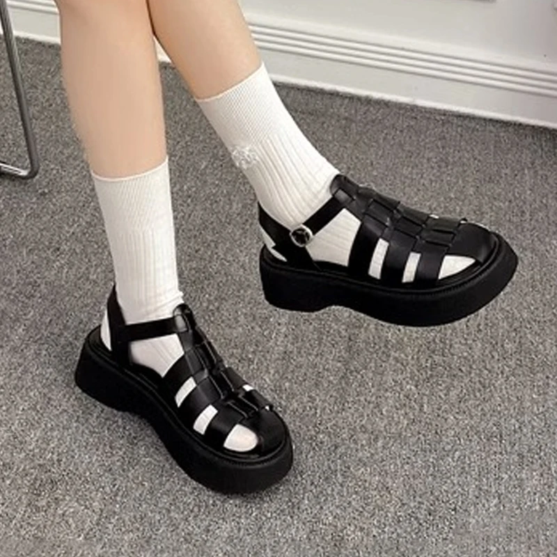 2023 Women's Sandals Platform Women Sandals Fashion Soft Female Gladiator Summer Breathable Leather Casual Shoes Buckle Strap