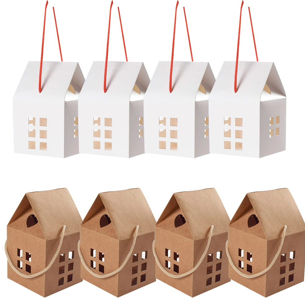

5Pcs Christmas House Shape Candy Boxes Gift Wrapping Box for Xmas Party Decoration Cookie Candy Kids Gifts Packaging Supplies