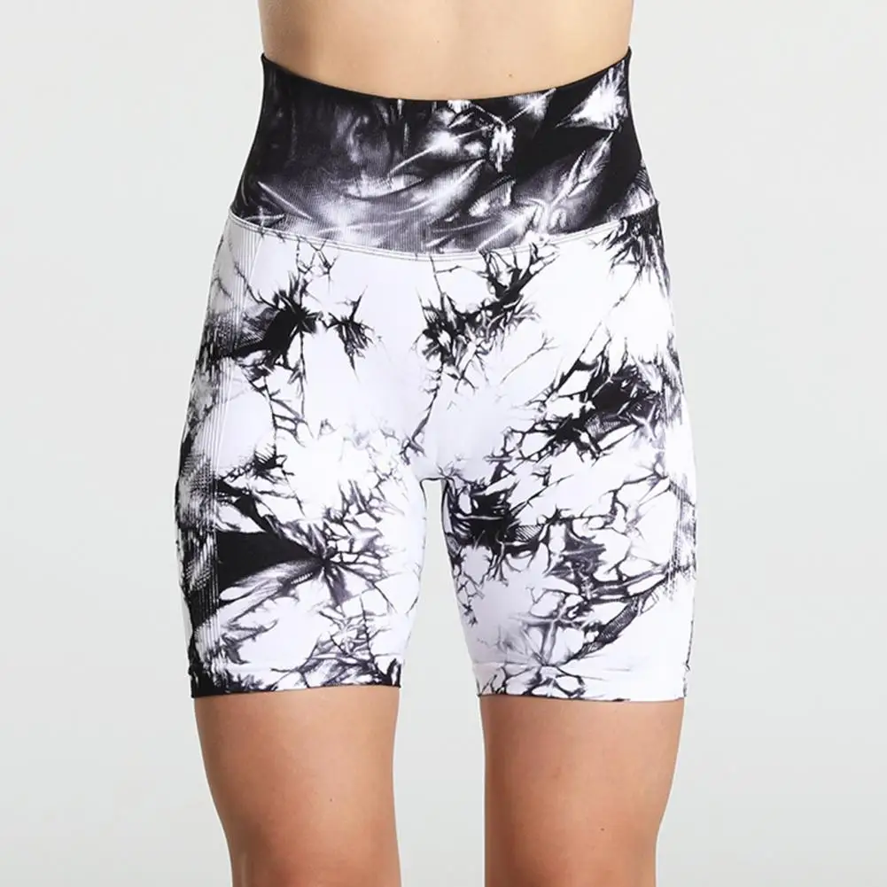 

Fitness Shorts Women High Waist Skinny Push Up Ruched Tie-Dye Print Lounge Shorts Summer Hip Tight Shorts Activewear Shorts