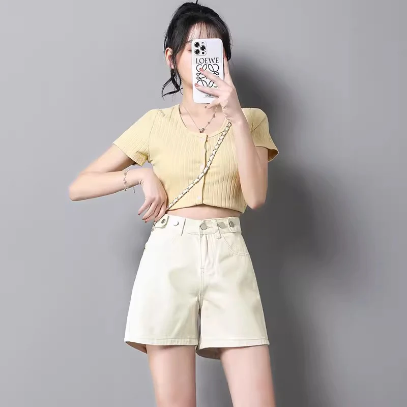 Шорты женские джинсовые с завышенной талией Свободные повседневные брюки из