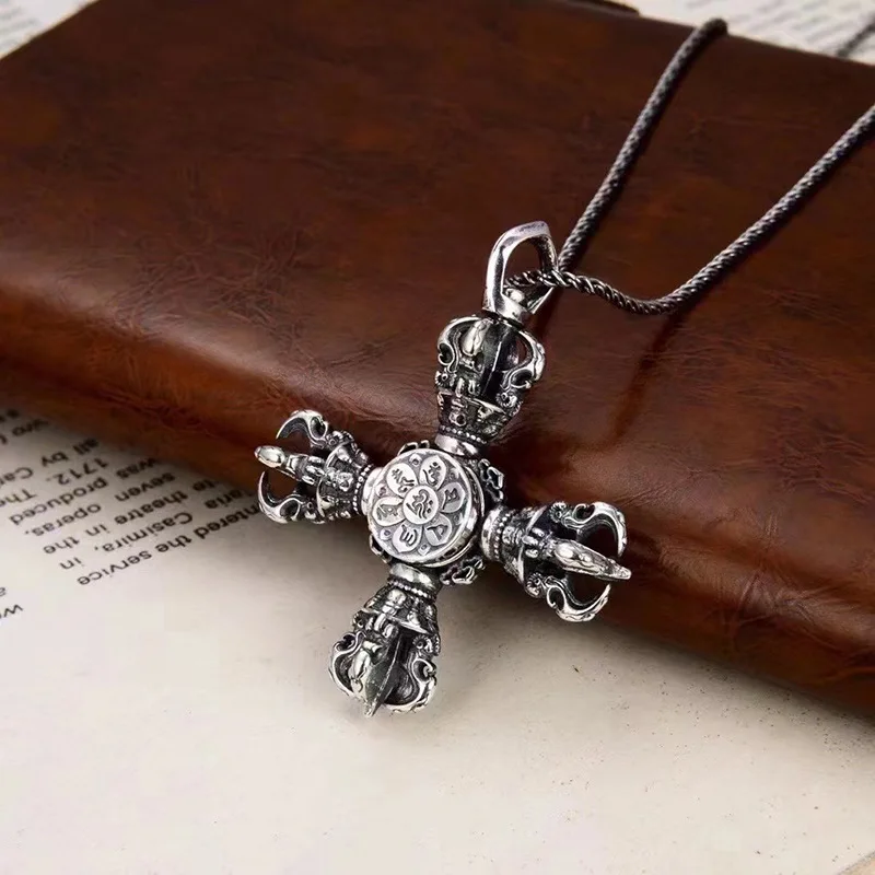 

Thai silver S925 pure silver ancient personality cross vajra pendant male fashion necklace jewelry wholesale