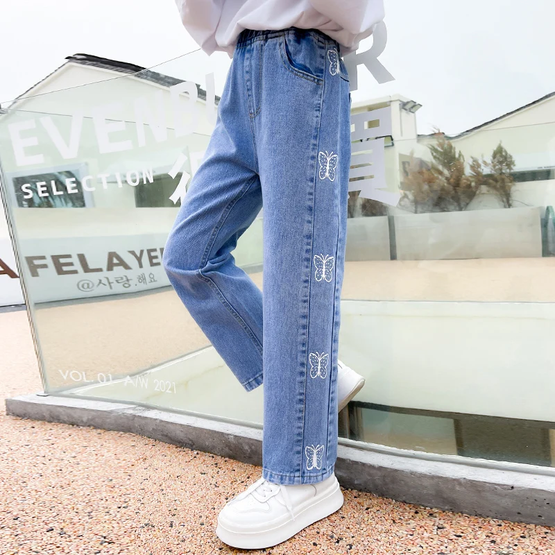 Брендовые джинсы для девочек новинка 2022 Заводские детские брюки демисезонные