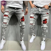 mens jeans new high quality stretch jeans slim fit brushed ripped fashion trendy jeans