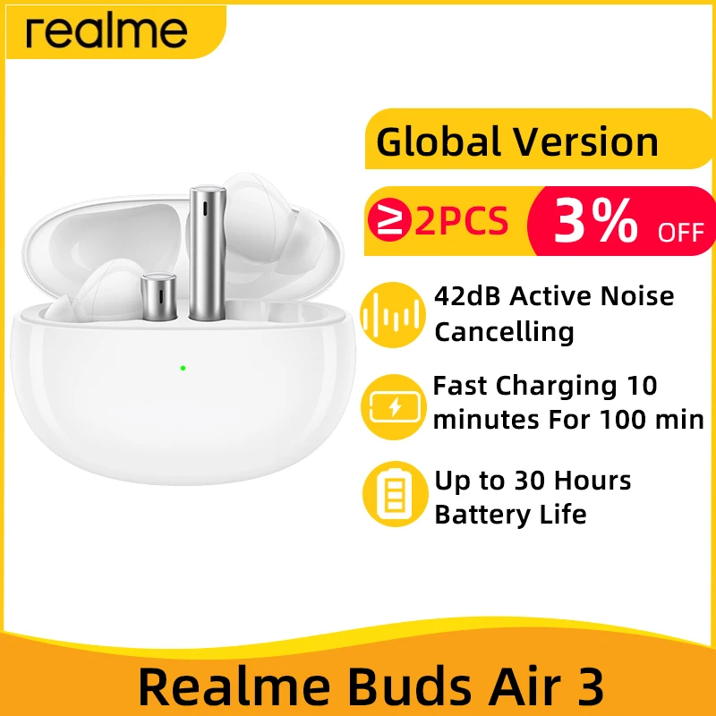 

TWS-наушники realme buds Air 3, Bluetooth 5,2, 42 дБ, с активным шумоподавлением