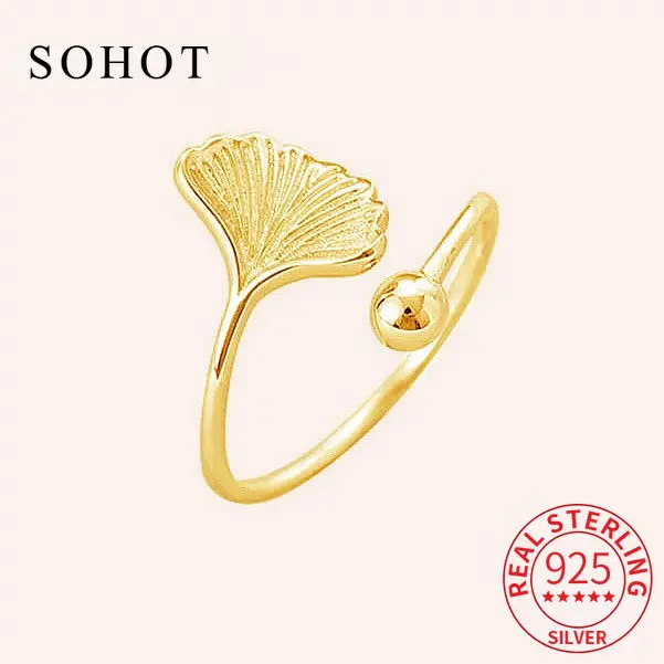 

Fashion 925 Sterling Silver Leaves Plant Adjustable Ring For Fashion Woman Party Cute Fine Jewelry Minimalist Accessories