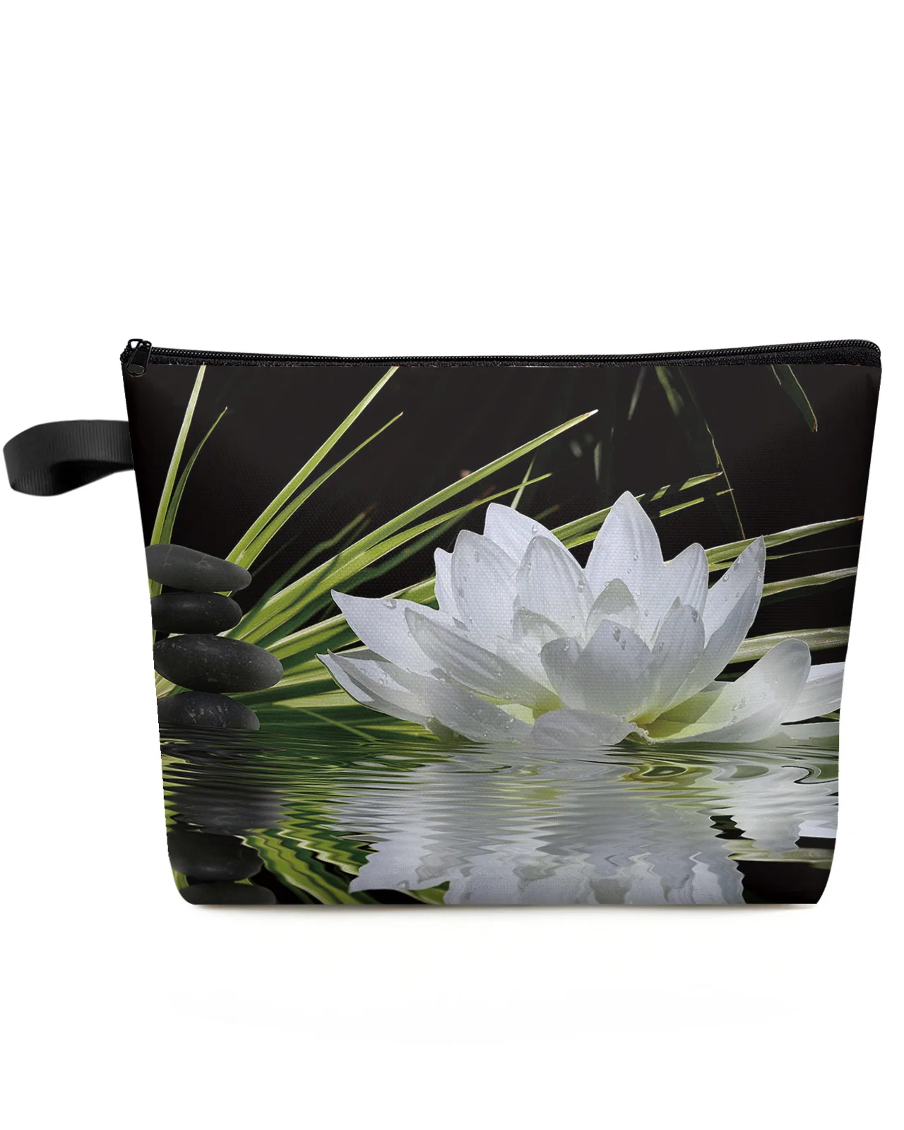 

White Lotus And Black Zen Stones Makeup Bag Pouch Travel Essentials Women Cosmetic Bags Toilet Organizer Storage Pencil Case