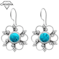 womens 925 silver inlaid turquoise flower drop earrings vintage orchid earrings festival birthday gift earrings for women