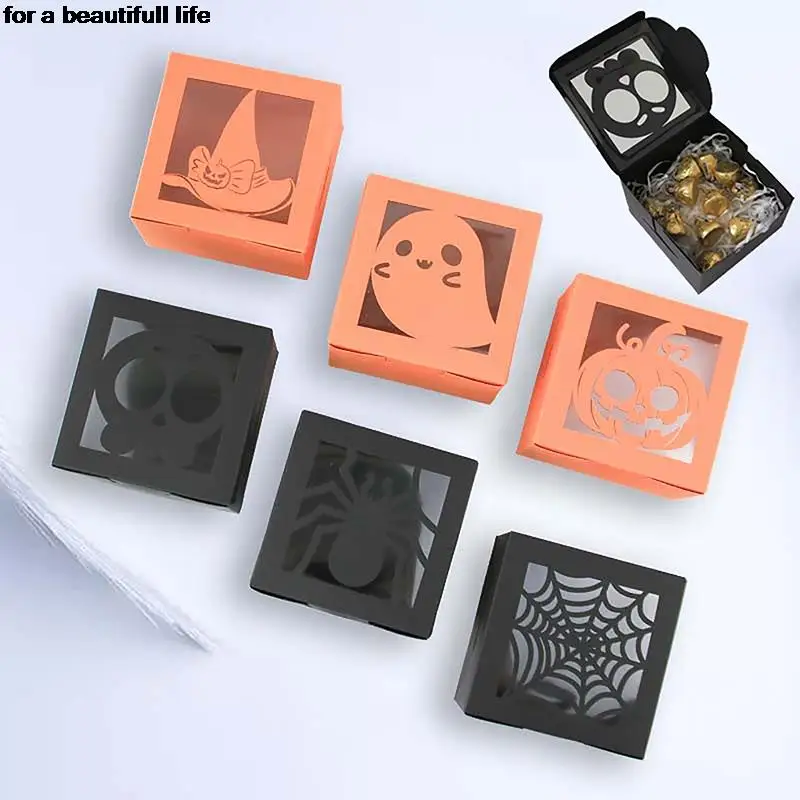 

5pcs Halloween Candy Packaging Gift Paper Box Chocolate Cookies Handmade Biscuits Snack Popcorn Box Kids Event Party Supplies