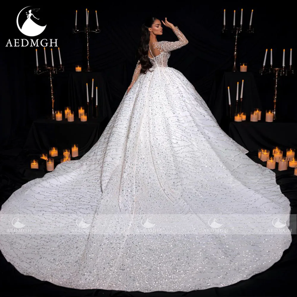 Фото Бальное платье Aedmgh, роскошные свадебные платья, зубчатое платье Vestido De Novia, кружевное, расшитое бисером и блестками, королевское винтажное свадебное платье на заказ №2