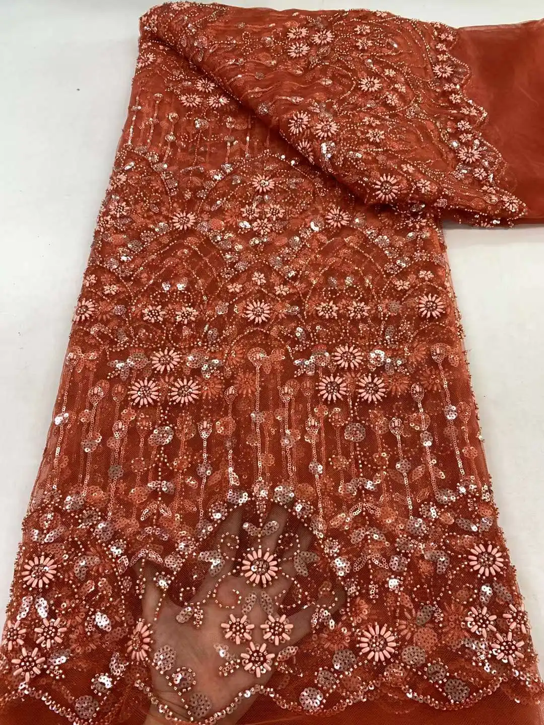 Brangdy 2024 Роскошная французская кружевная ткань ручной работы с бисером и вышивкой