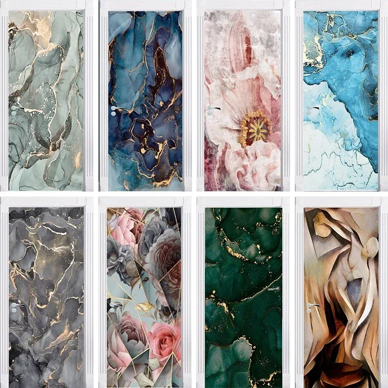 

3D чернила мраморные дверные наклейки диатомная грязь мраморные обои для дома спальни съемные водонепроницаемые самоклеящиеся плакаты роспись
