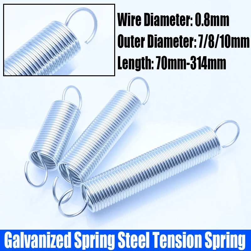 

0.8mm Wire Diameter Galvanized Spring Steel Extension Tension Spring Coil Spring S Hook Pullback Spring Outer Diameter 7-10mm