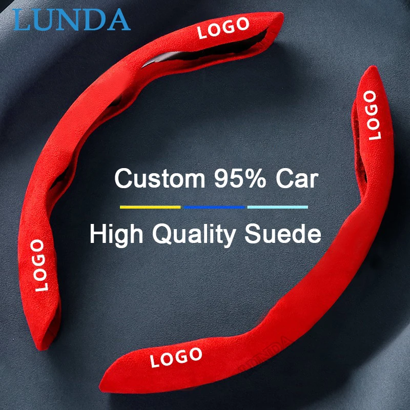 

Red Car Steering Wheel Cover Suede Custom logo For BMW Mercedes Benz Audi Chevrolet KIA Hyundai Toyota Volvo Mazda Ford Nissan