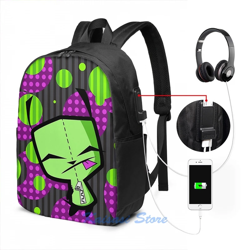 Забавный графический принт счастливой девушки от Invader Zim fanart рюкзак с USB-зарядкой