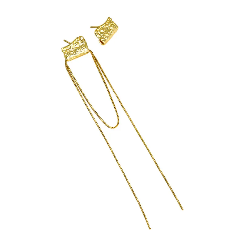 Женские длинные серьги-цепочки из серебра 925 пробы с позолотой 18 карат