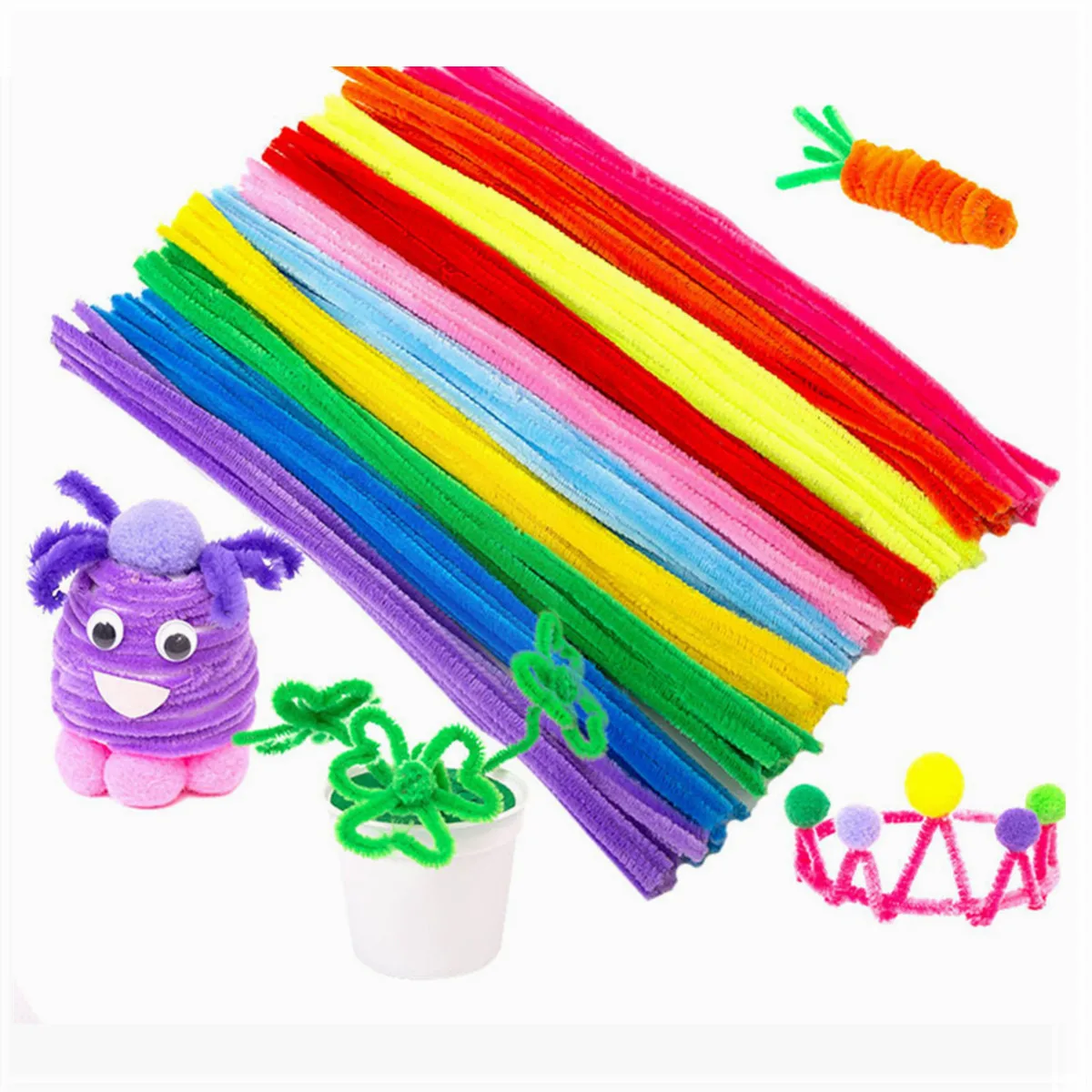 

500pcs Glitter Chenille Stems Pipe Cleaners Plush Tinsel Stems Wired Sticks Kids Educational DIY Craft Supplies Toys Crafting