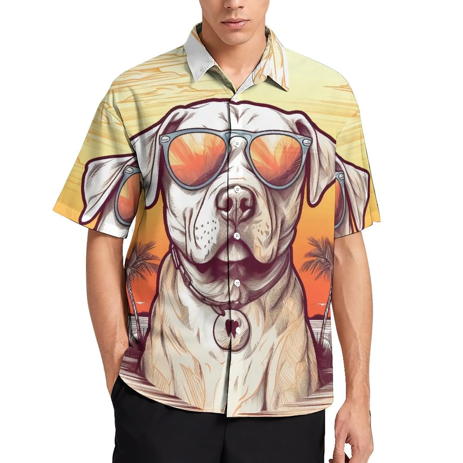 

Dog Blouses Man Retro Cool Animals With Sunglasses Casual Shirts Hawaiian Short-Sleeve Street Style Oversized Vacation Shirt