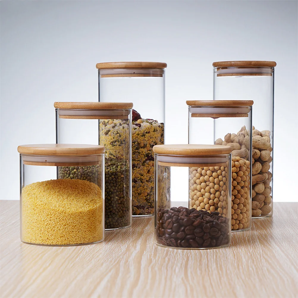 

Jars Storage Containers Jar Lids Canisters Kitchen Tea Airtight Sealed Canister Coffee Sugar Cookie Bamboo Lid Sets Candy Grain