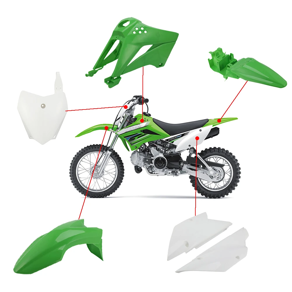 

Переднее и заднее крыло, брызговик, аксессуары для мотоциклов, боковая крышка, комплект защиты топливного бака, комплект для KAWASAKI KLX110 KLX110L, грязевой пит-байк