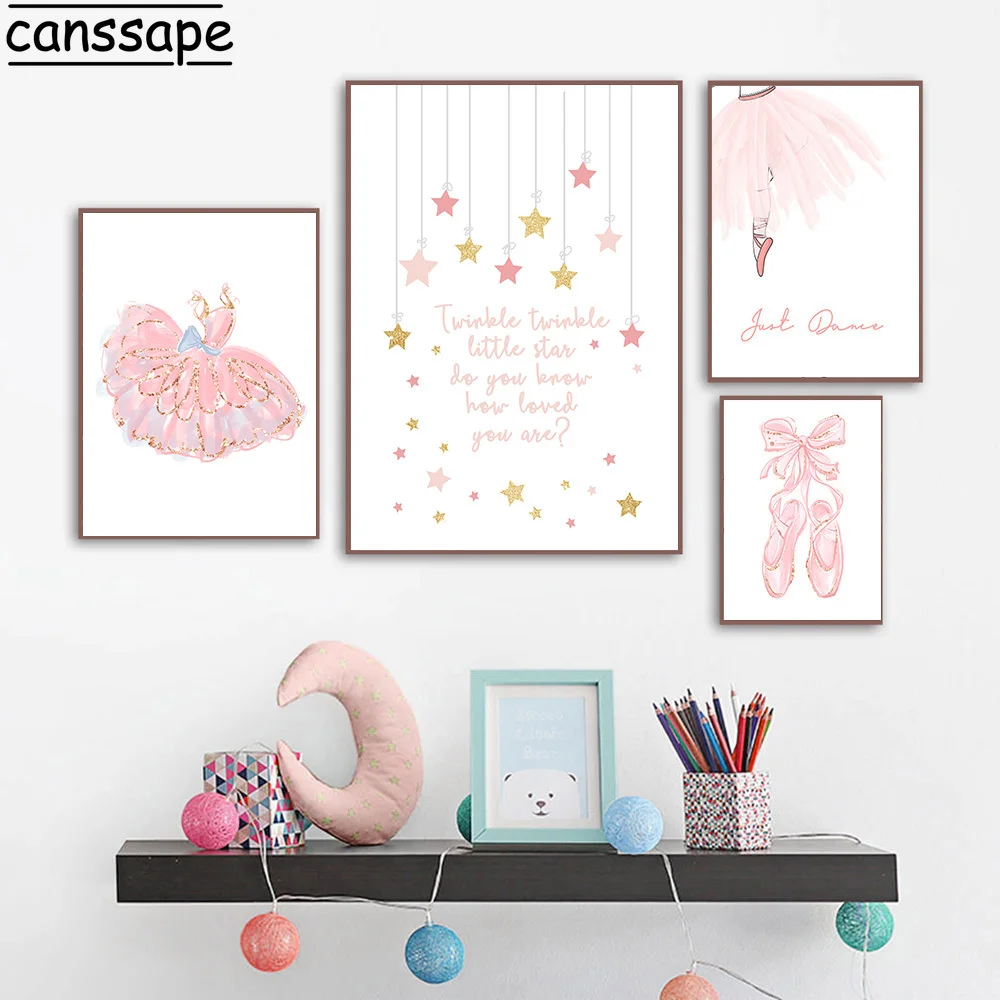 

Pink Dress Canvas Print Nursery Wall Art Nordic Poster Paintings Ballet Girl Poster Wall Pictures Bedroom Baby Room Decoration