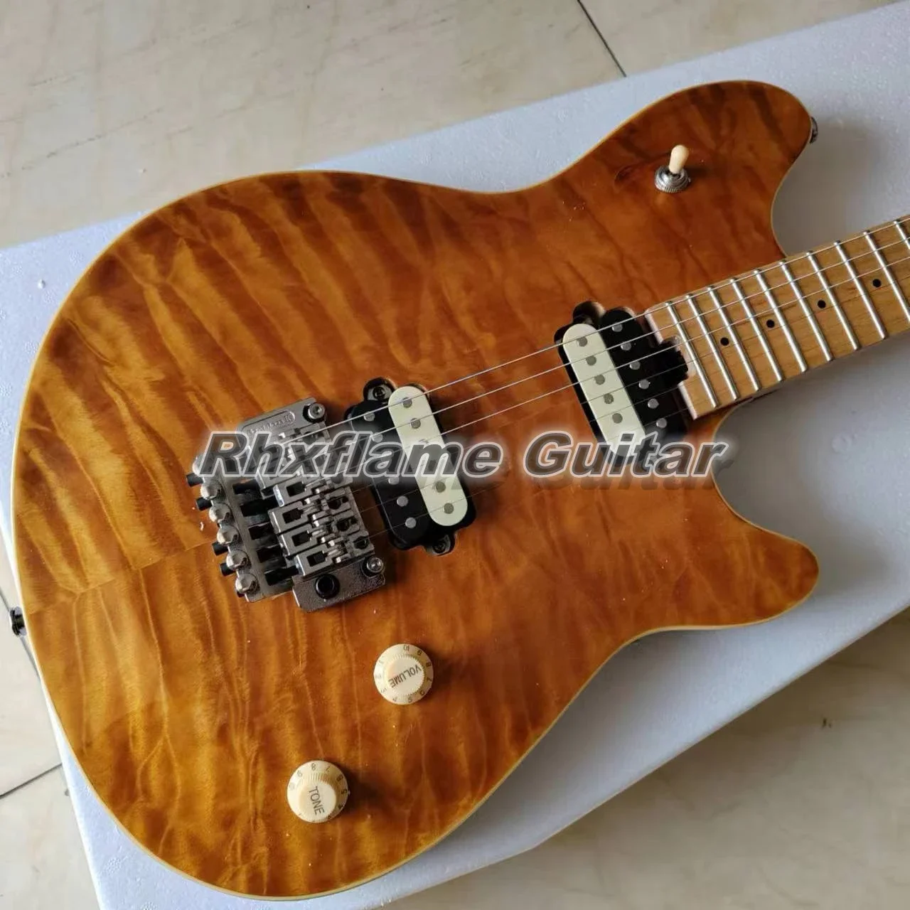 

Clearance Edward Van Halen EVH Wolfgang Hybird Brown Electric Guitar Quilted Maple Top Floyd Rose Tremolo Bridge White Tuners