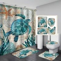 3d beach scenery bathtub curtain animals octopus seahorse turtle bath curtains shower curtain hooks