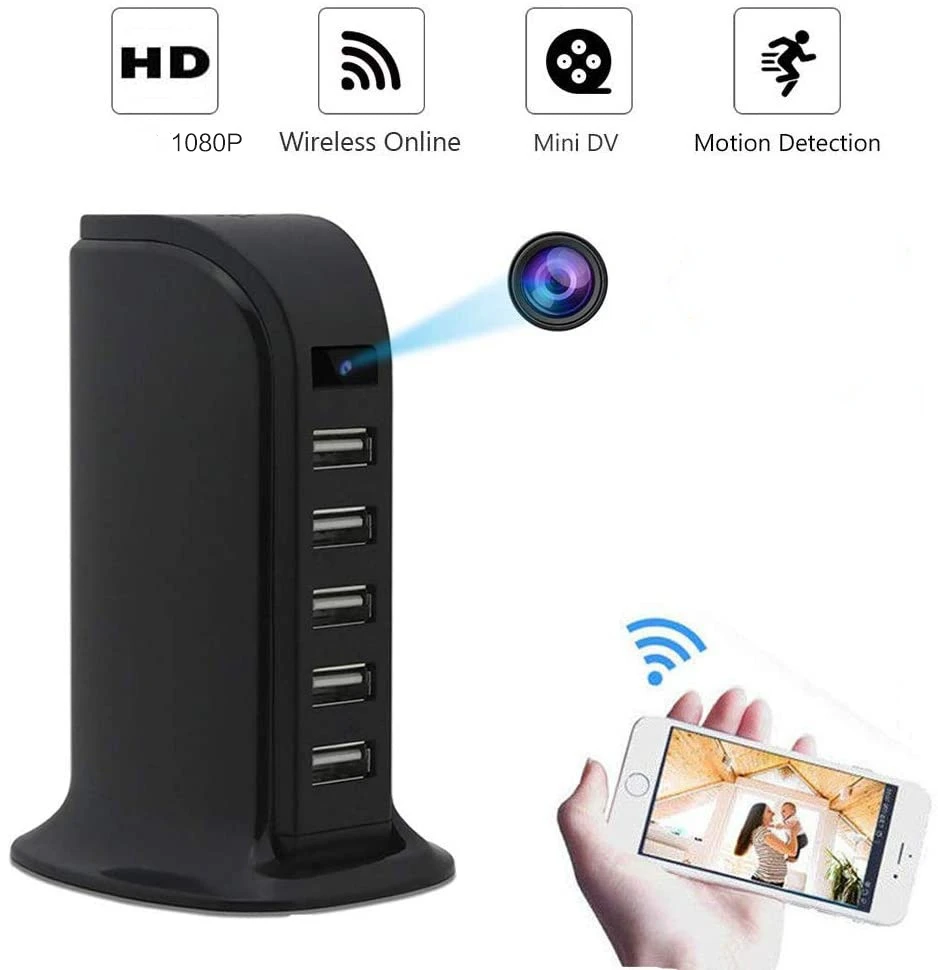 

New HD Smart Mini WiFi Charger Camera Real-time Surveillance Motion Detection Loop Recording Wireless Recorder Support 128gb TF