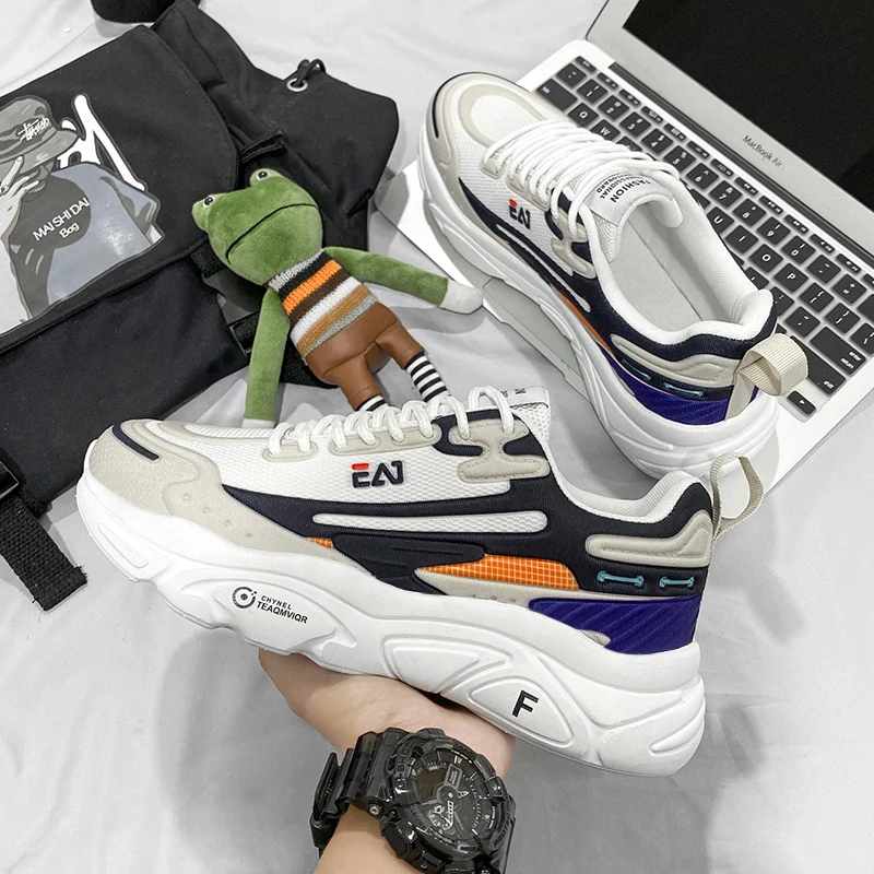 

Men's Sports Shoes Fashion All-match Mesh Breathable and Comfortable Running Shoes Thick Bottom High Elastic Non-slip Old Shoes