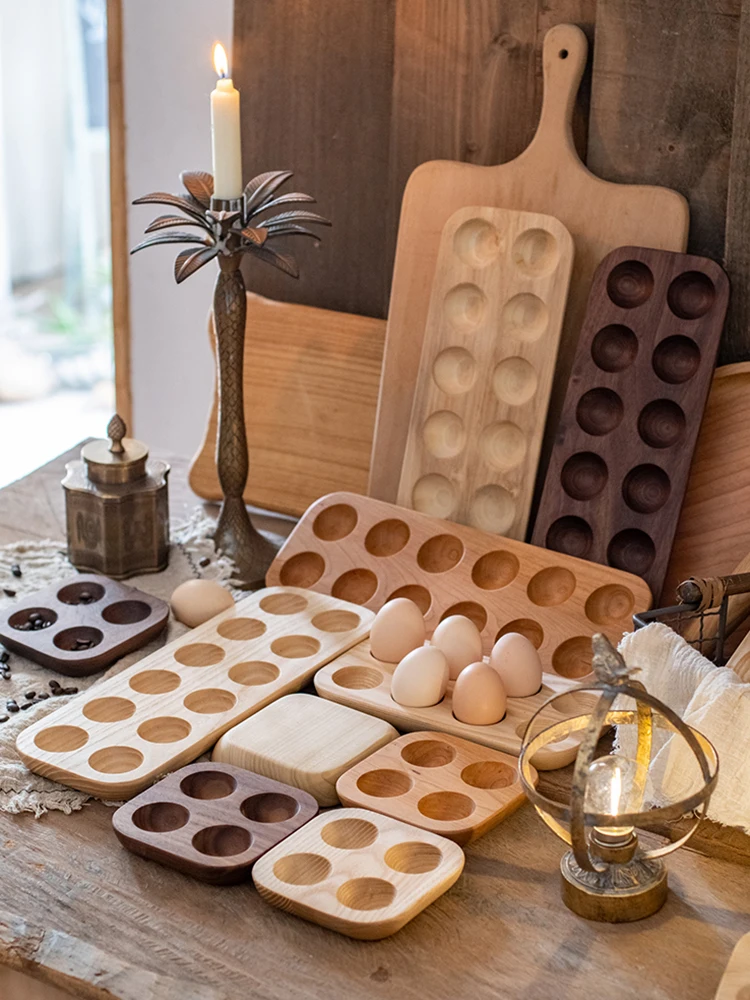 

Solid wood egg storage box lattice egg rack home kitchen refrigerator creative double row light luxury log egg storage tray