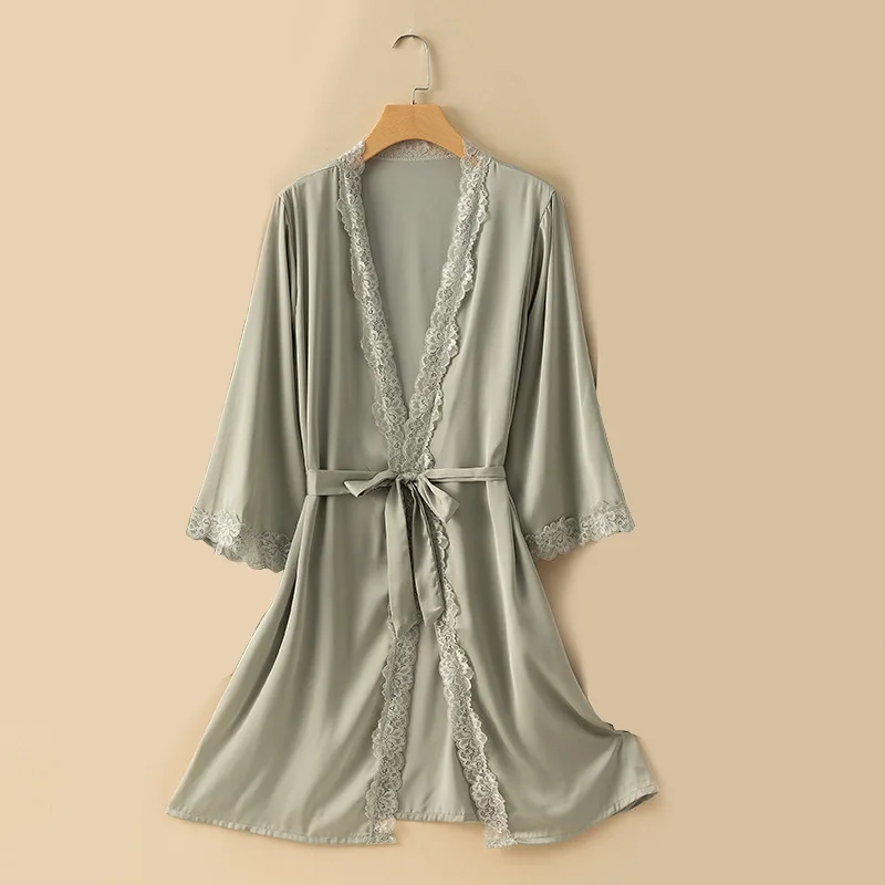 

Новинка 2022 г., модные женские халаты, Атласный халат, ночная рубашка, одежда для сна, пижама, нижнее белье, ночное мини-платье, кружевное сексу...