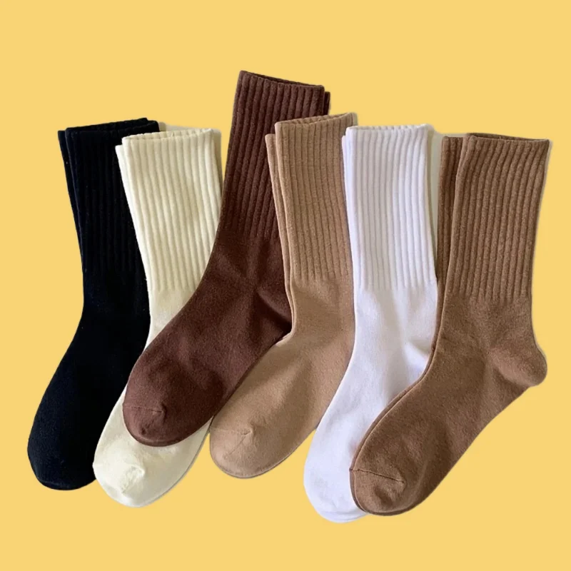 6/12 пар 2024 Новинка Высокое качество Женские однотонные носки средней длины из