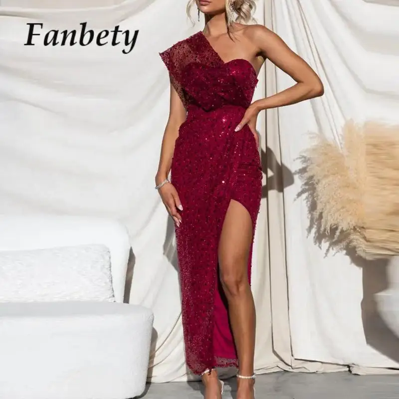 

Элегантное облегающее платье без рукавов, женское сексуальное платье с вырезом лодочкой и блестками для ночного клуба, шикарное однотонное асимметричное длинное платье с блестками